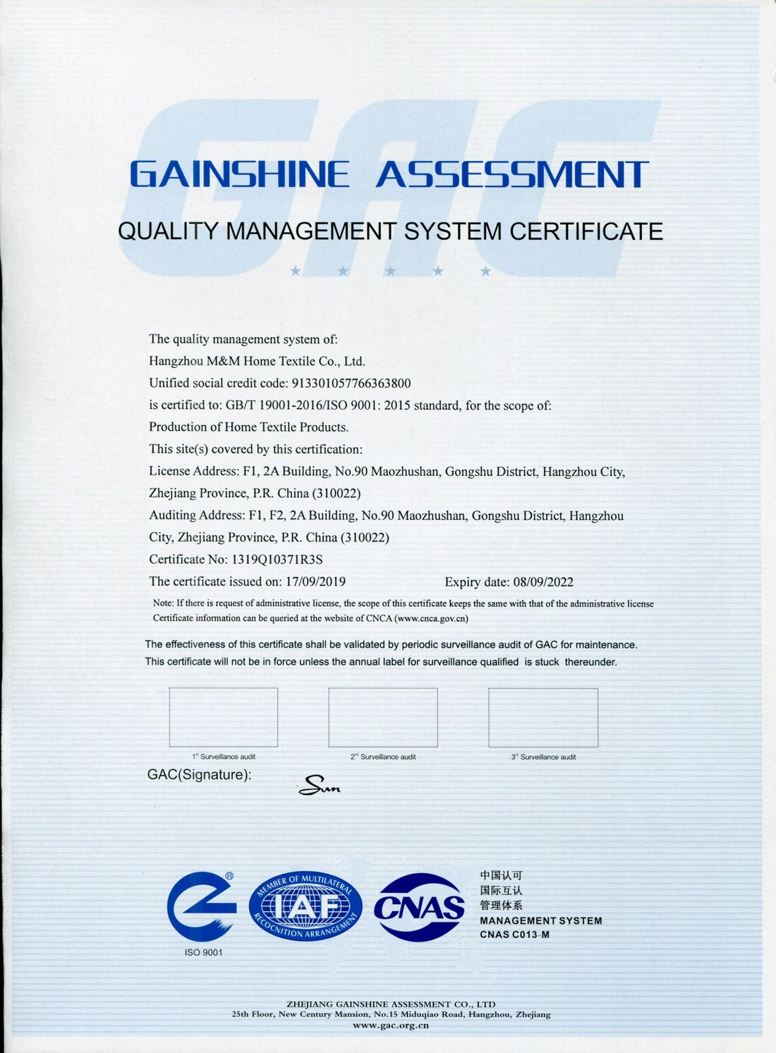 Management system certificate set A