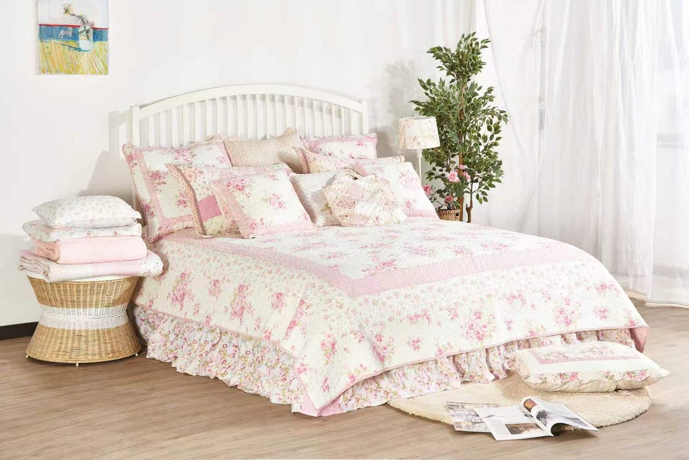 Custom printed quilt on a bed